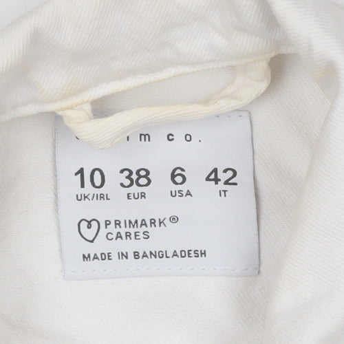 Primark Women White Cotton Basic Jacket Size 10 Casual Twill Short