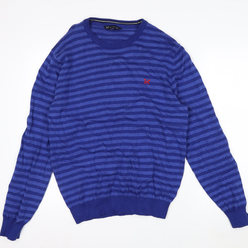 Crew Clothing Company Men's Blue Striped Cotton Jumper Size L