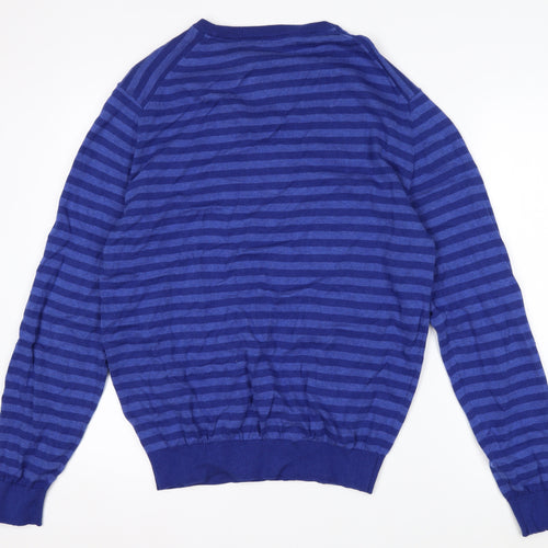 Crew Clothing Company Men's Blue Striped Cotton Jumper Size L