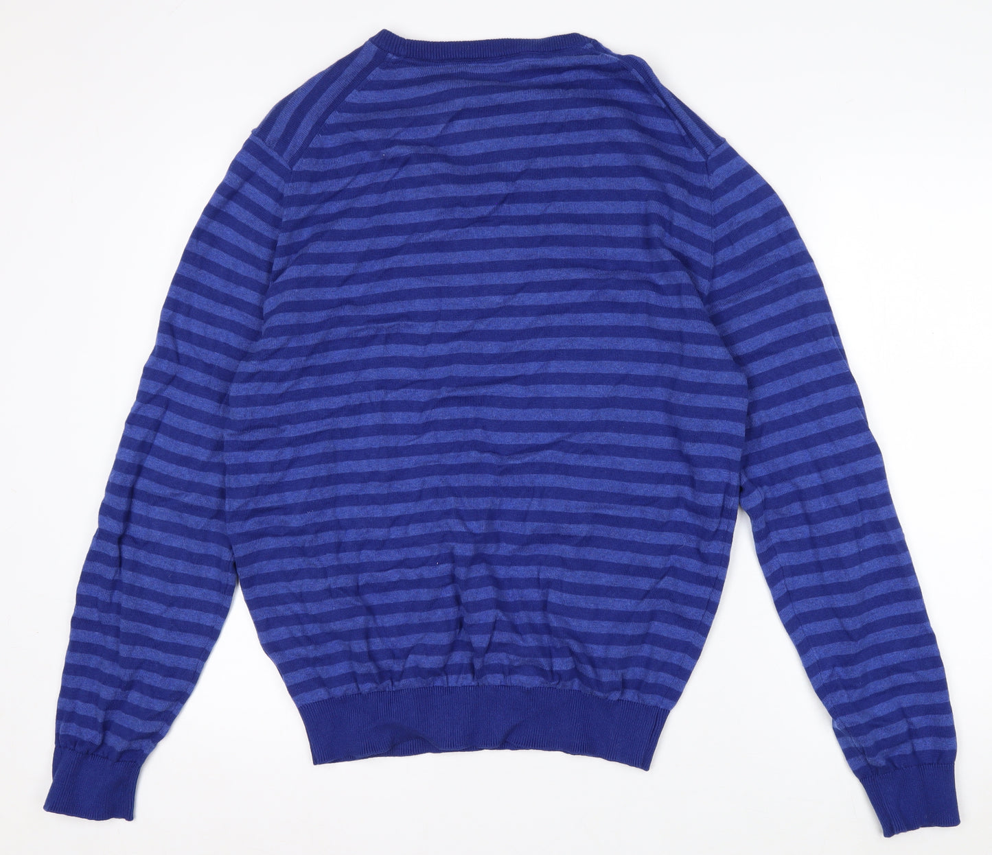 Crew Clothing Company Men's Blue Striped Cotton Jumper Size L