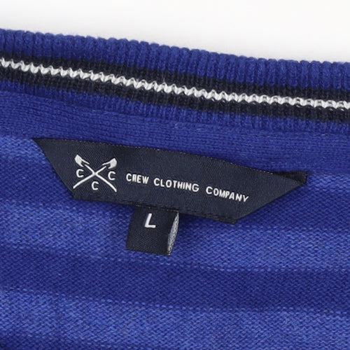 Crew Clothing Company Men's Blue Striped Cotton Jumper Size L