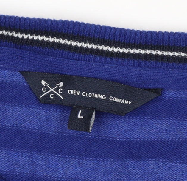Crew Clothing Company Men's Blue Striped Cotton Jumper Size L