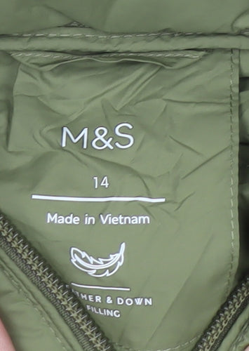 Marks and Spencer Womens Green Quilted Puffer Down Gilet Size 14