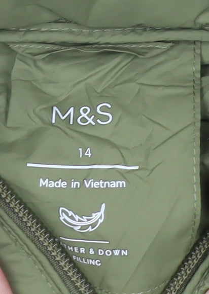 Marks and Spencer Womens Green Quilted Puffer Down Gilet Size 14