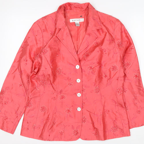 Rafael Women Pink Silk Floral Embroidered Suit Jacket Size 8