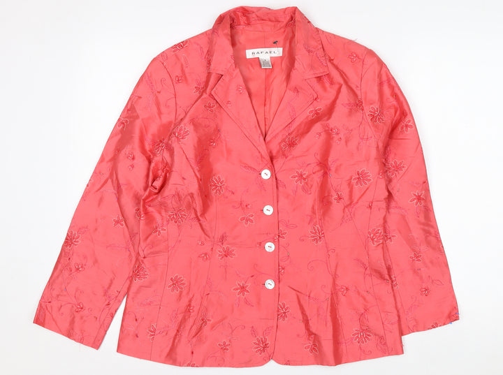 Rafael Women Pink Silk Floral Embroidered Suit Jacket Size 8