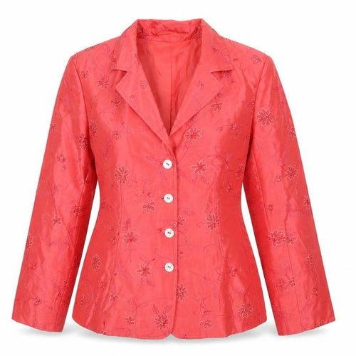 Rafael Women Pink Silk Floral Embroidered Suit Jacket Size 8
