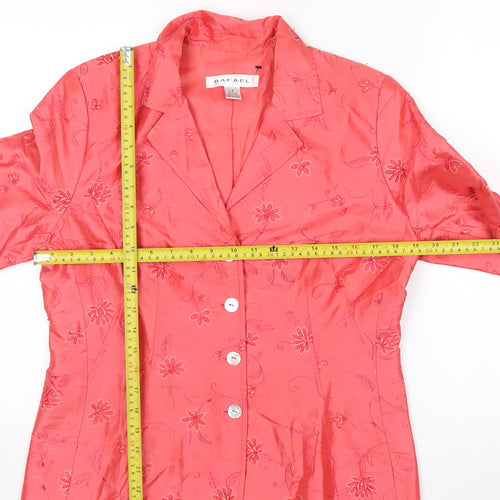 Rafael Women Pink Silk Floral Embroidered Suit Jacket Size 8
