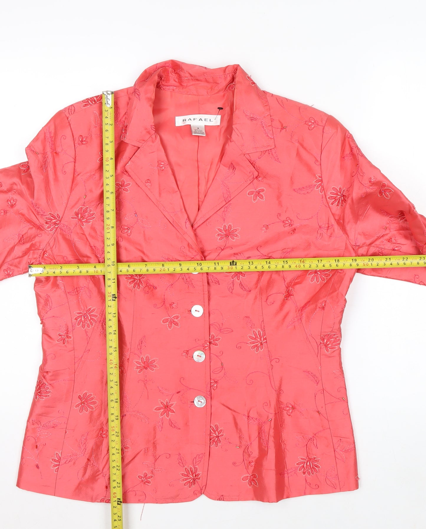 Rafael Women Pink Silk Floral Embroidered Suit Jacket Size 8