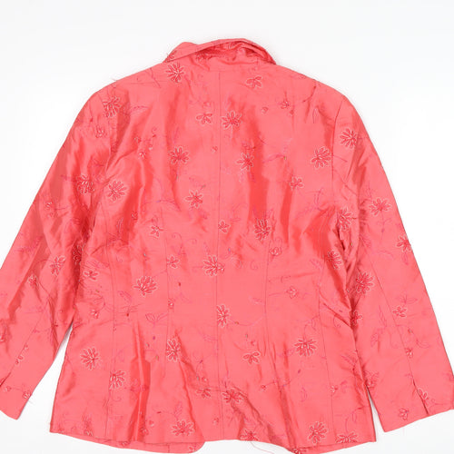 Rafael Women Pink Silk Floral Embroidered Suit Jacket Size 8