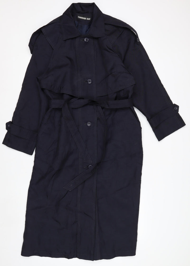 Thunder Bay Women's Blue Polyester Long Trench Coat Size 8