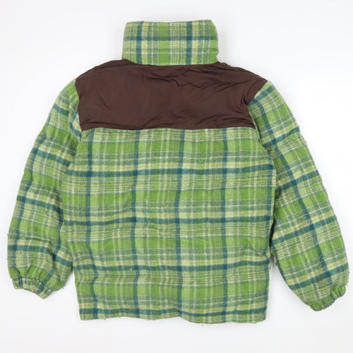 NECYSTUDIO Men's Green Check Puffer Jacket Size S Full Zip Winter Coat