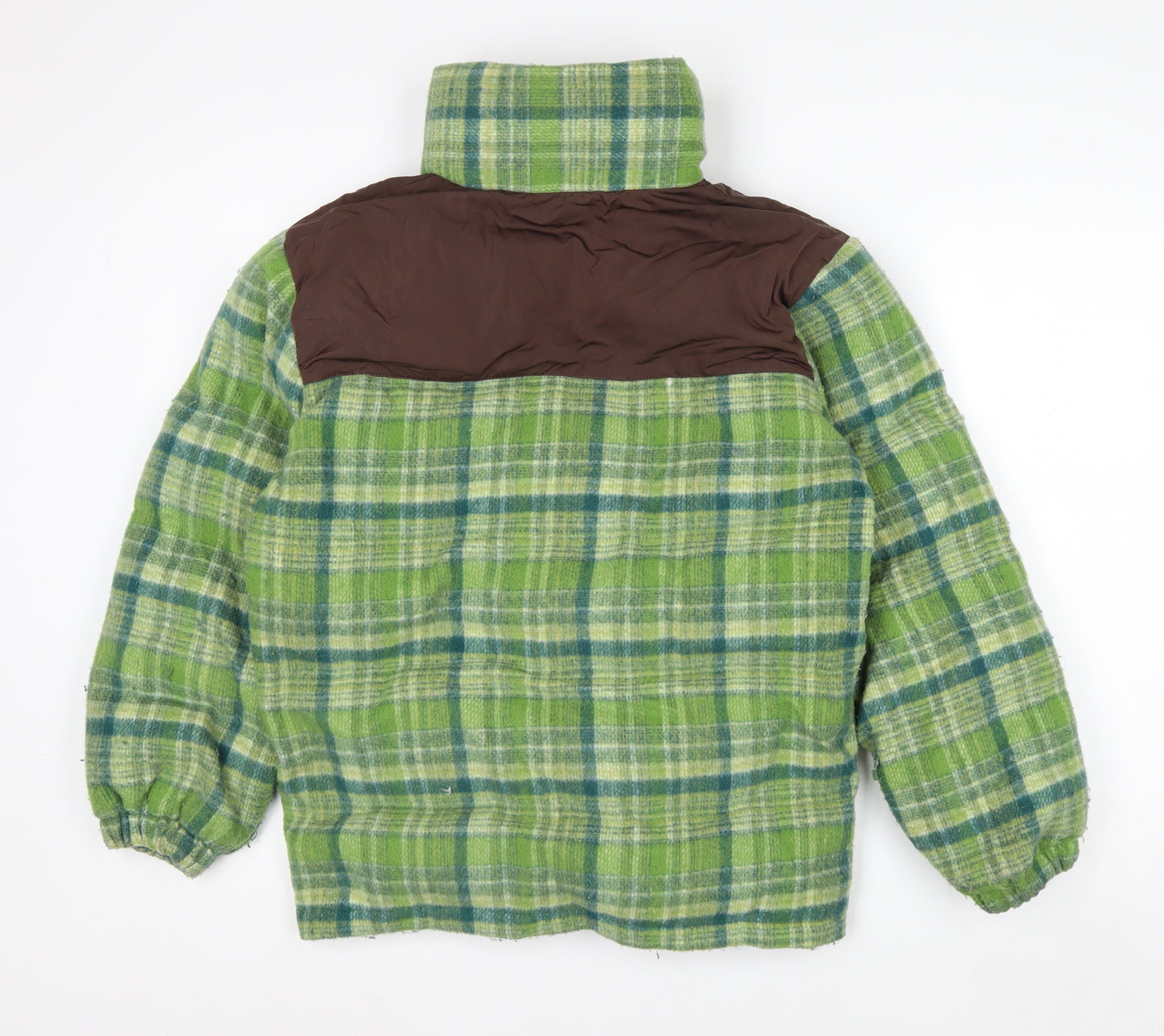 NECYSTUDIO Men's Green Check Puffer Jacket Size S Full Zip Winter Coat
