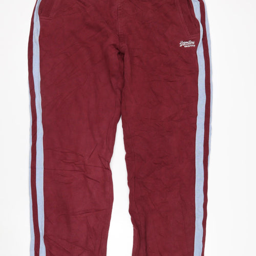 Superdry Men's Red Track Pants Large with Side Stripe