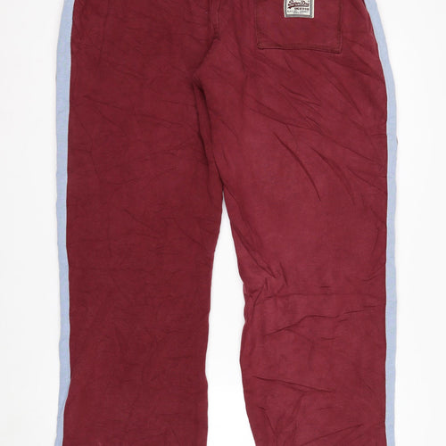 Superdry Men's Red Track Pants Large with Side Stripe