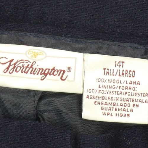 Worthington Women Navy Wool Trousers Size 14 Tall Lined Classic Workwear