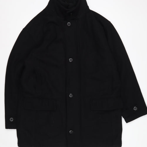 KARACOL Men's Black Wool Blend Mid-Length Overcoat XL
