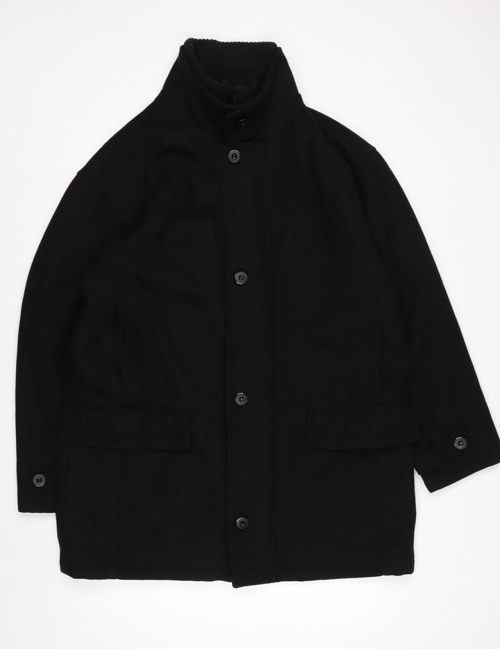 KARACOL Men's Black Wool Blend Mid-Length Overcoat XL