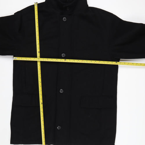 KARACOL Men's Black Wool Blend Mid-Length Overcoat XL