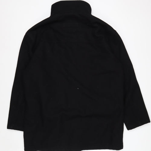 KARACOL Men's Black Wool Blend Mid-Length Overcoat XL