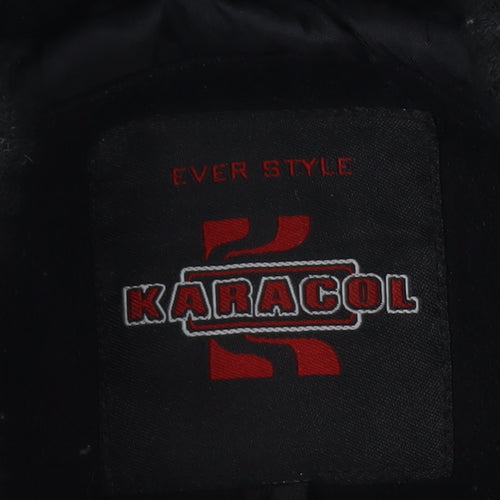 KARACOL Men's Black Wool Blend Mid-Length Overcoat XL