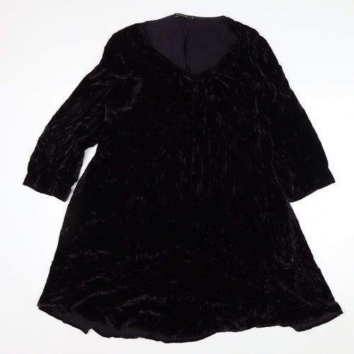 Grizas Women's Black Velvet A-Line Knee Length Dress S