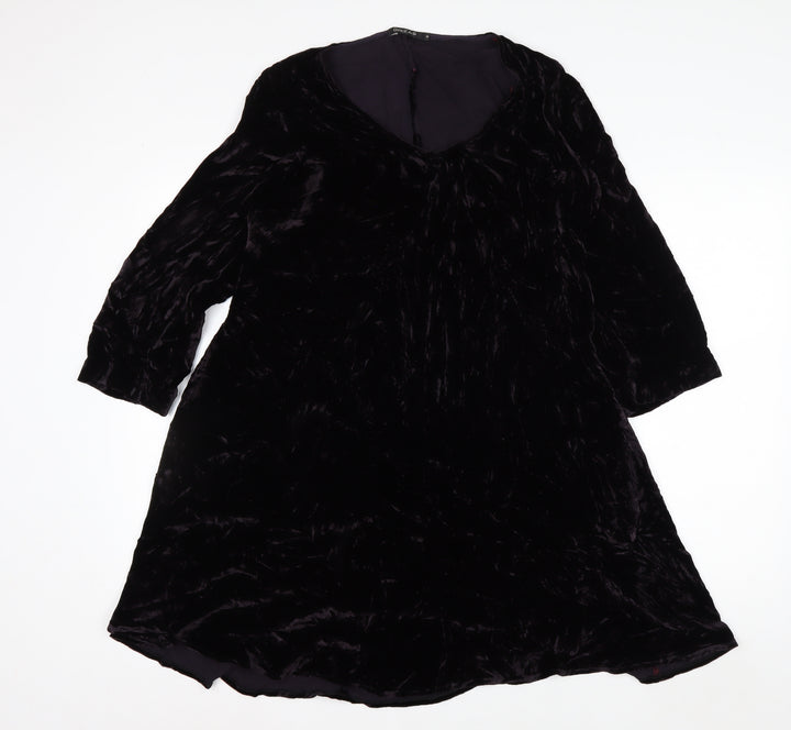 Grizas Women's Black Velvet A-Line Knee Length Dress S