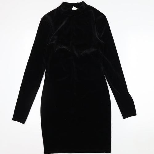 H&M Womens Black Velvet Bodycon Party Dress Size S Long Sleeve