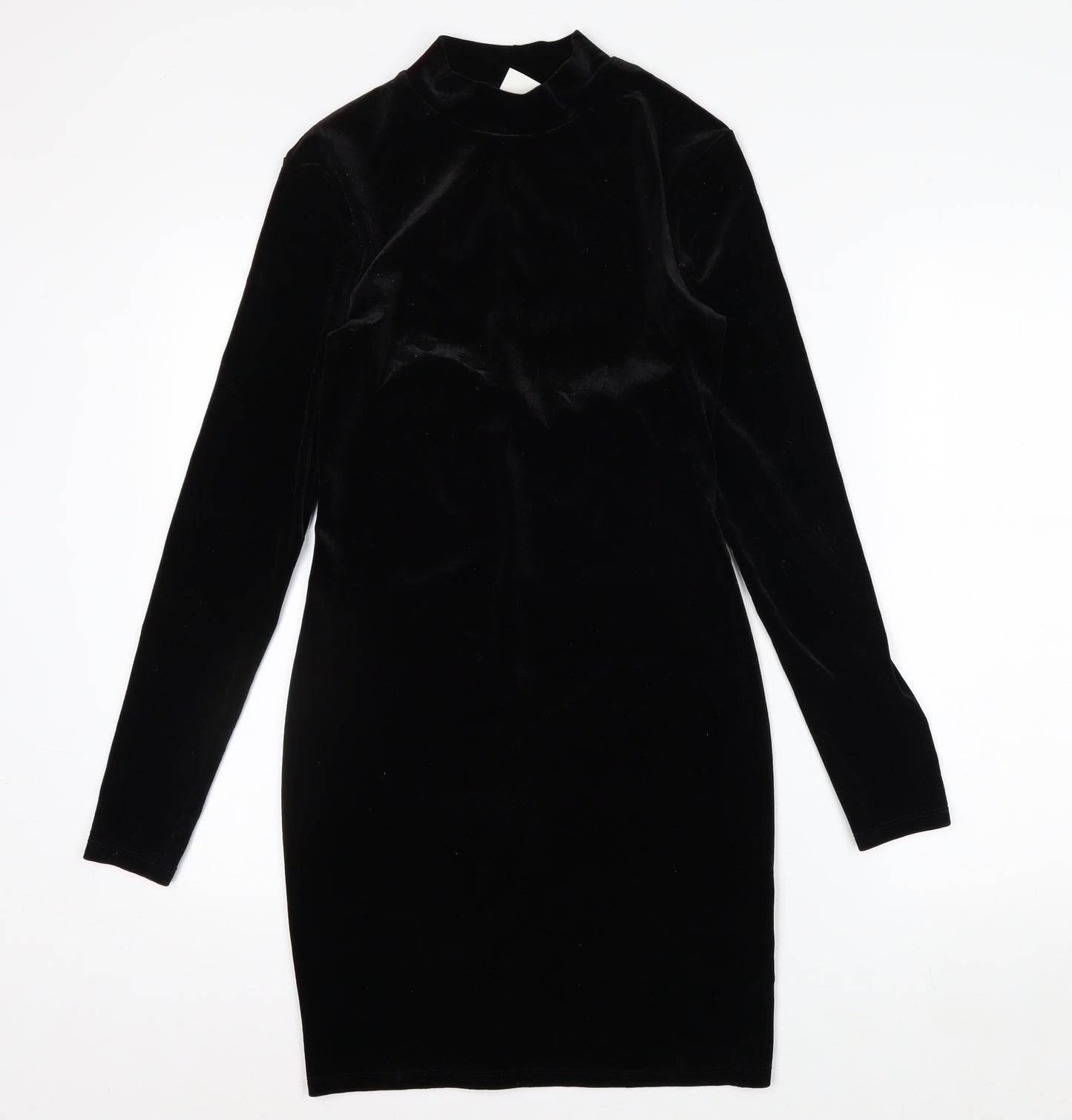 H&M Womens Black Velvet Bodycon Party Dress Size S Long Sleeve