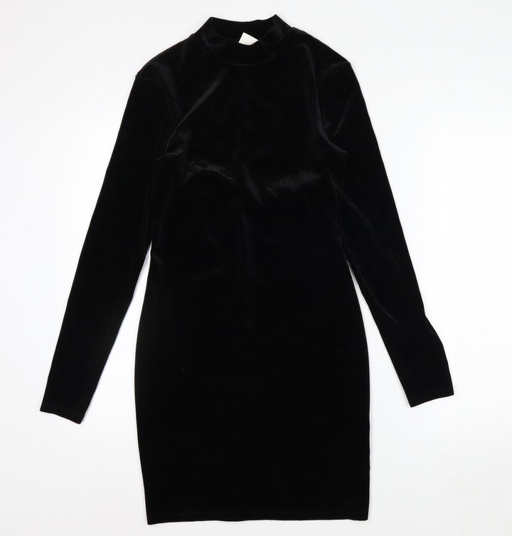 H&M Womens Black Velvet Bodycon Party Dress Size S Long Sleeve