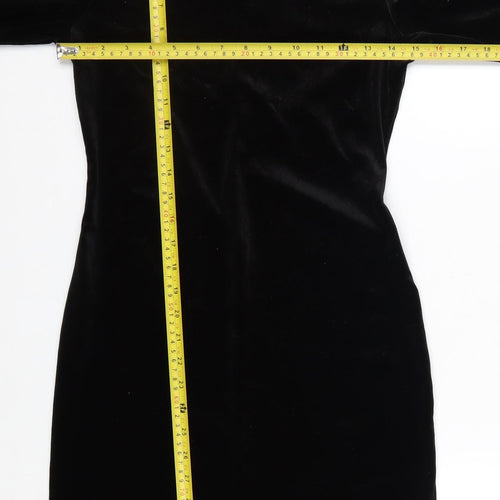 H&M Womens Black Velvet Bodycon Party Dress Size S Long Sleeve