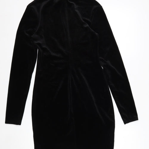H&M Womens Black Velvet Bodycon Party Dress Size S Long Sleeve