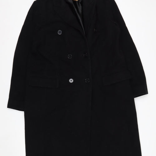 Marks and Spencer Womens Black Wool Cashmere Coat Size 16 Long Overcoat