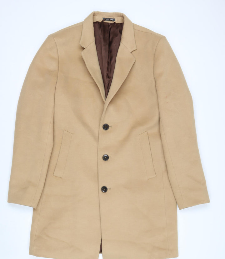 Primark Men’s Beige Wool Look Overcoat L Long Formal Jacket