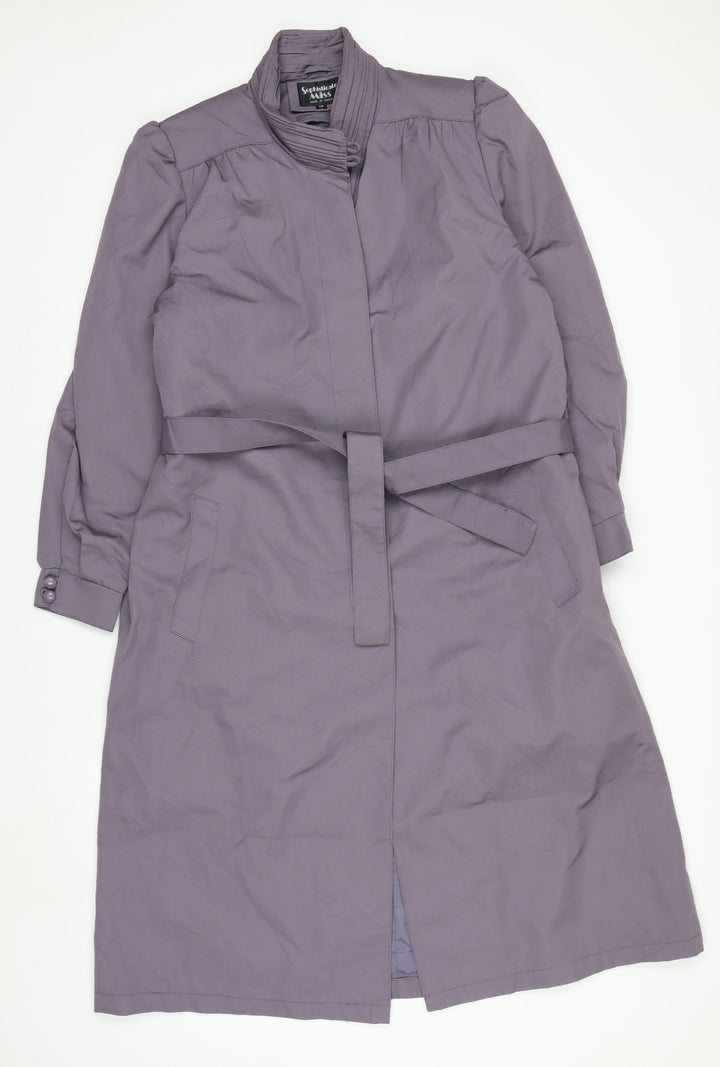 Sophisticate Miss Women’s Purple Belted Trench Coat Size 12 Long Sleeve