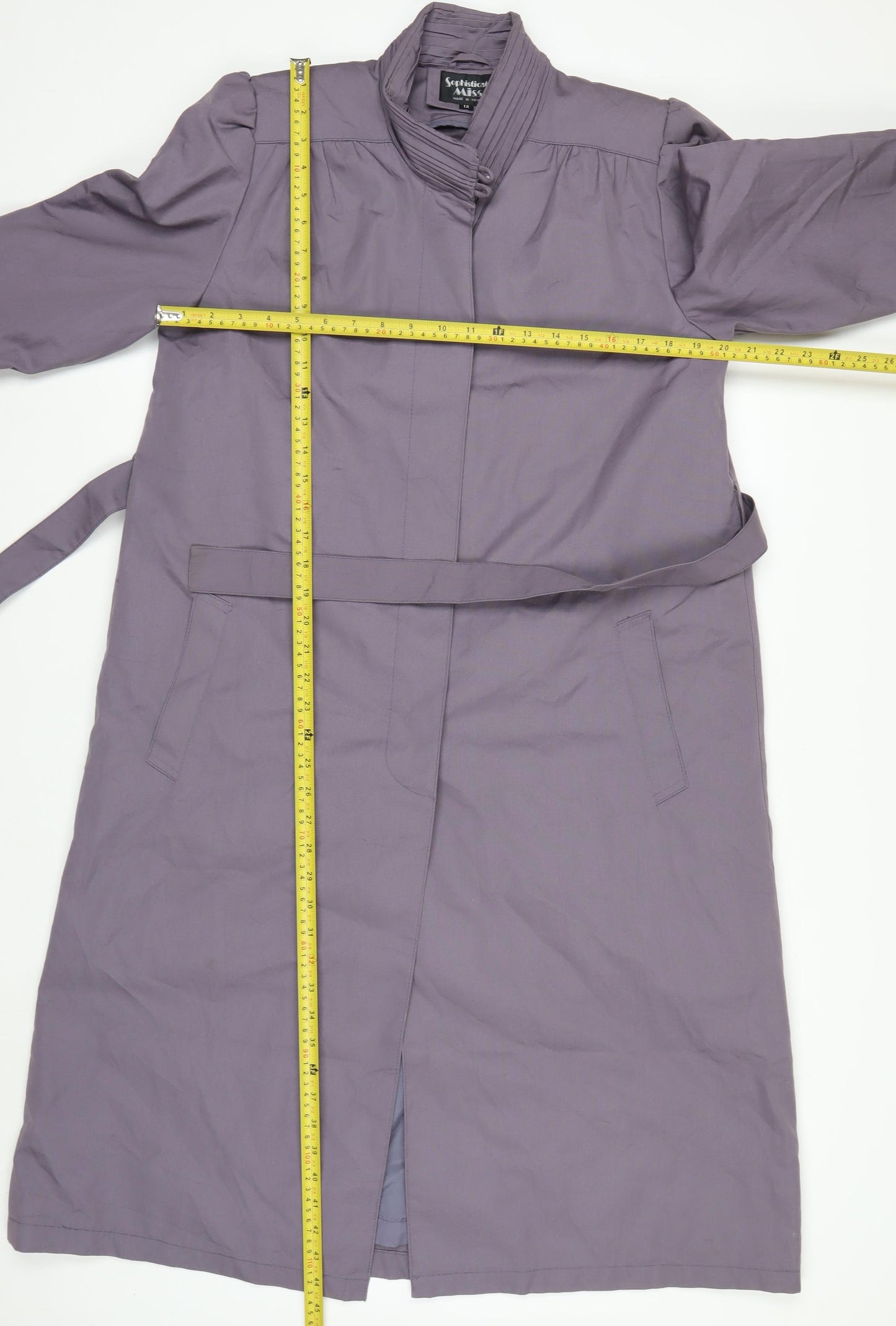 Sophisticate Miss Women’s Purple Belted Trench Coat Size 12 Long Sleeve