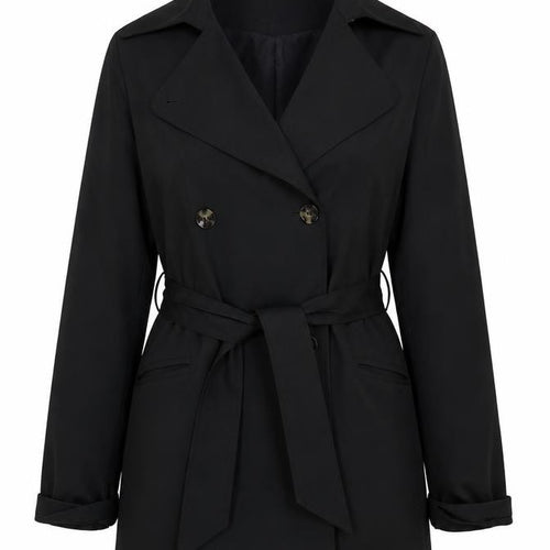 H&M Women Black XS Belted Trench Coat Polyester Classic Style