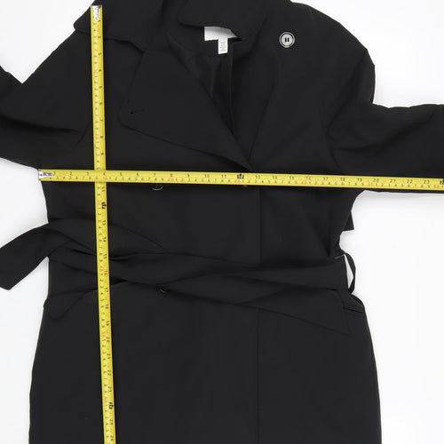 H&M Women Black XS Belted Trench Coat Polyester Classic Style
