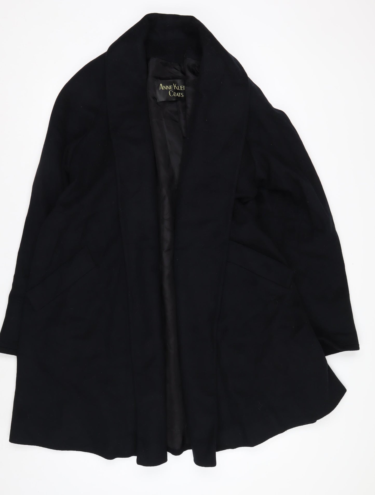Anne Klein Women’s Black Wool Long Overcoat Size 12 Lined Classic
