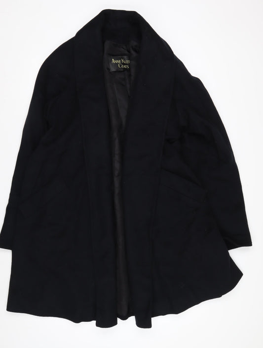 Anne Klein Women’s Black Wool Long Overcoat Size 12 Lined Classic