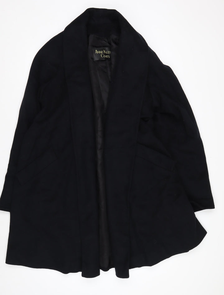 Anne Klein Women’s Black Wool Long Overcoat Size 12 Lined Classic