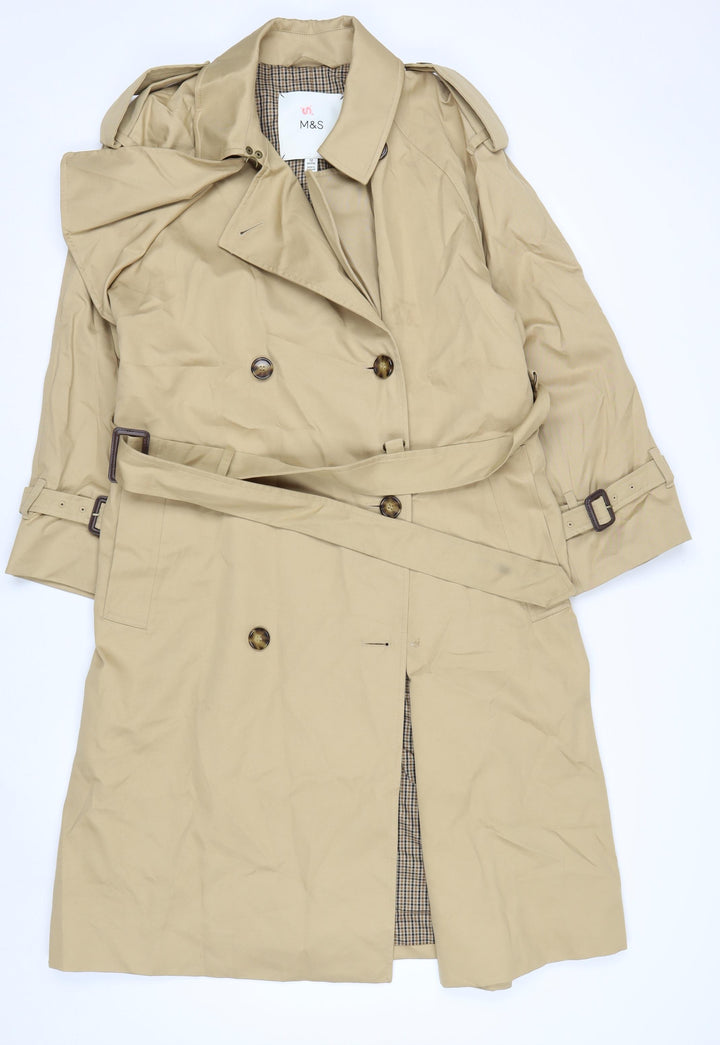Marks and Spencer Women's Beige Trench Coat Size 12 Petite Cotton Belted