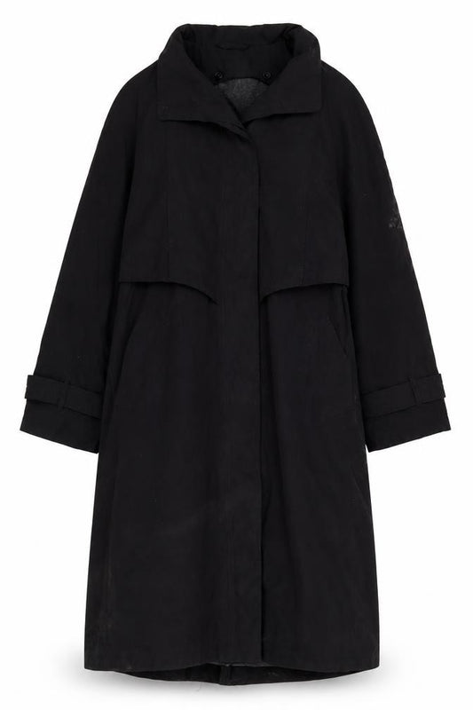 Front view of Fleet Street Women’s Black Petite Long Overcoat, size UK 6