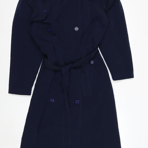 Totes Womens Blue Long Belted Trench Coat Size 10 Waterproof Classic