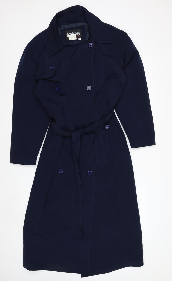 Totes Womens Blue Long Belted Trench Coat Size 10 Waterproof Classic