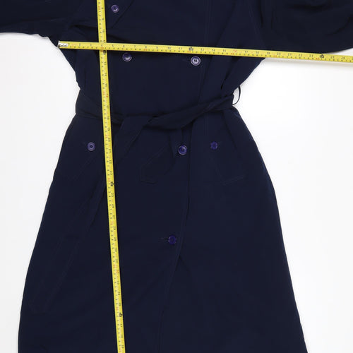 Totes Womens Blue Long Belted Trench Coat Size 10 Waterproof Classic