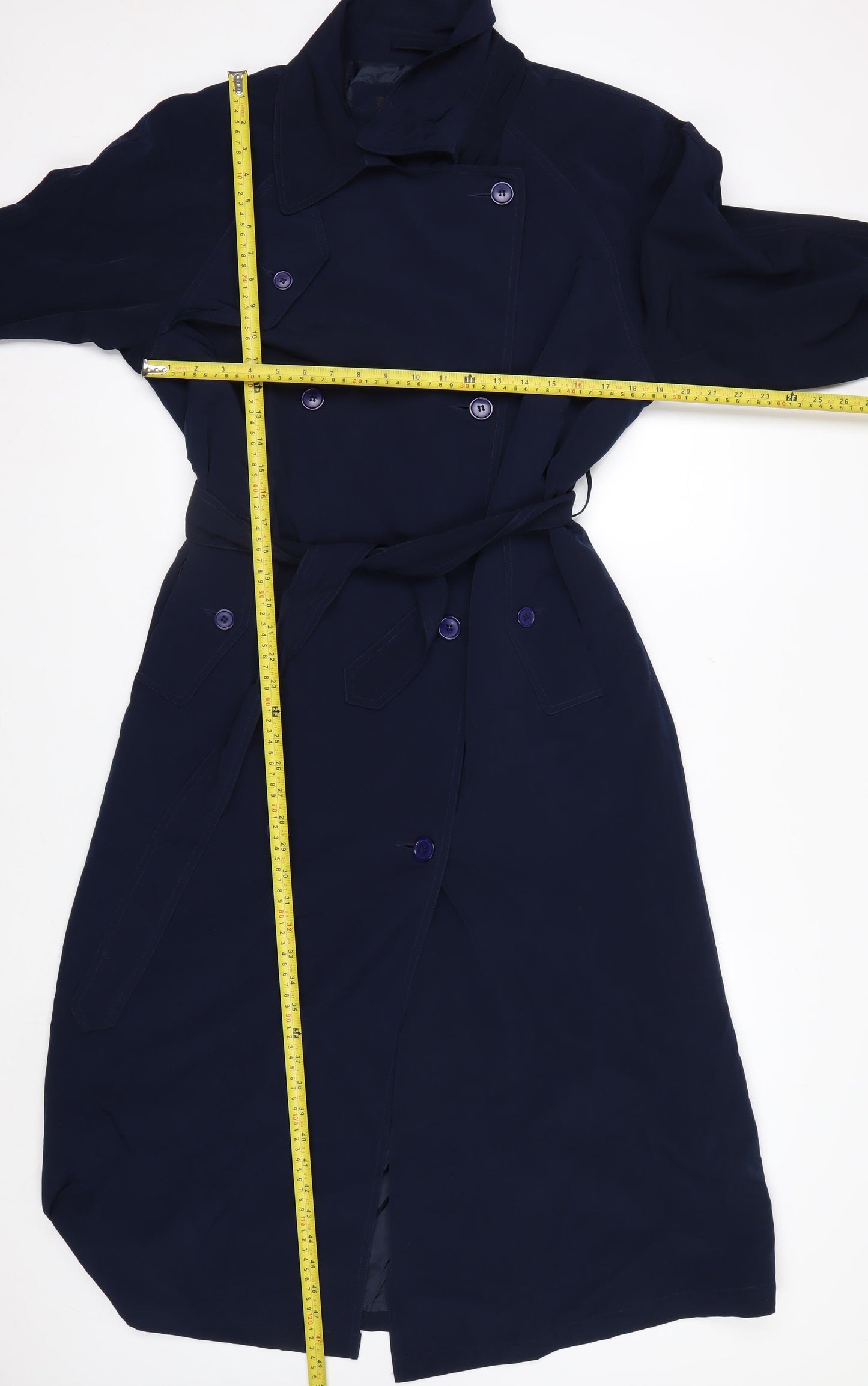 Totes Womens Blue Long Belted Trench Coat Size 10 Waterproof Classic