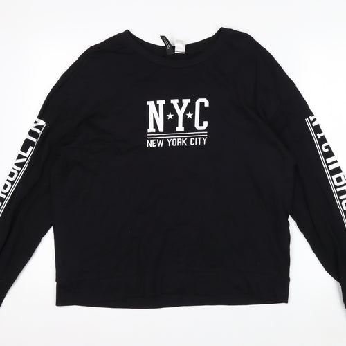 H&M Men’s Black NYC Graphic Long Sleeve Cotton Casual Top M
