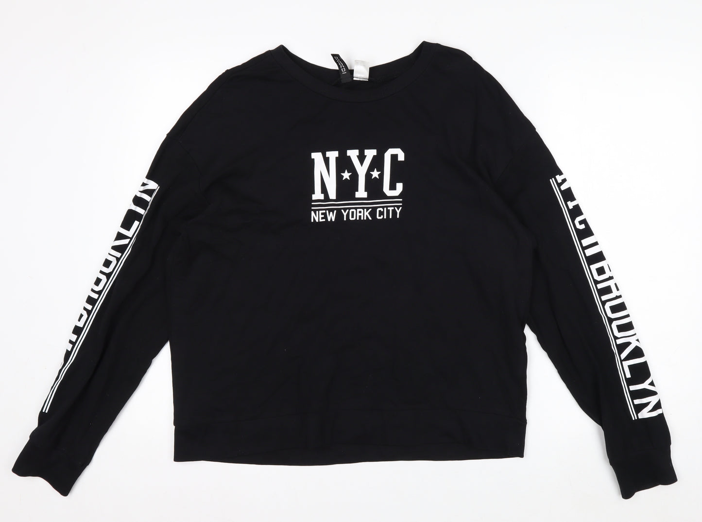 H&M Men’s Black NYC Graphic Long Sleeve Cotton Casual Top M