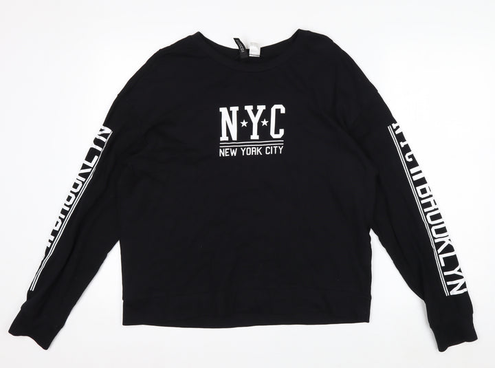 H&M Men’s Black NYC Graphic Long Sleeve Cotton Casual Top M